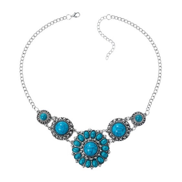 Silver and Blue Stone Floral Statement Necklace - Picture 5 of 5